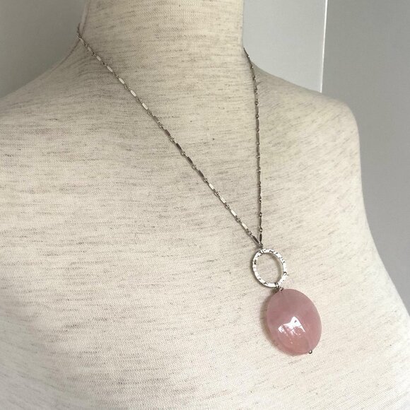 Sterling Silver 925 Round Pink Jadeite Disc Pendant Necklace 18" Paddle Chain - Picture 5 of 16